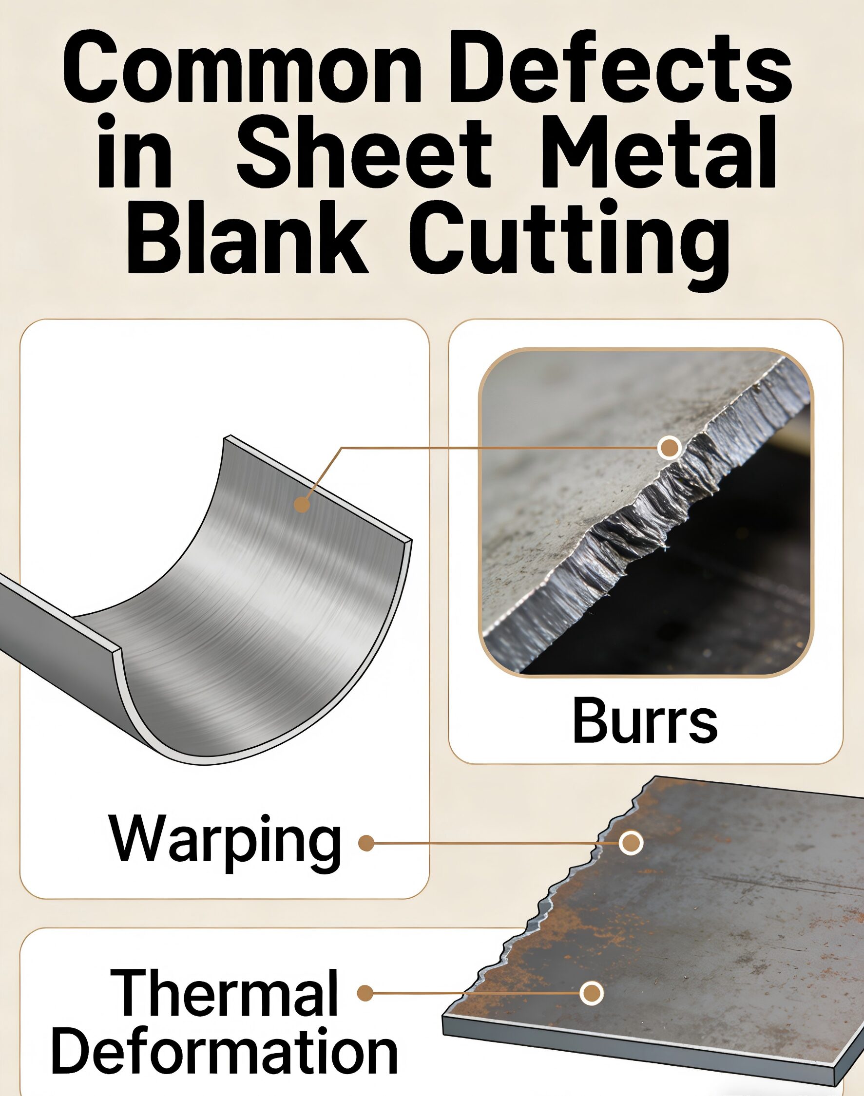 Figure 1 Original Blank Cutting Defects – Thin Sheet Warping & Thick Sheet Burr Formation